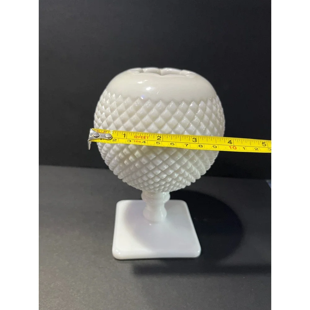 Vintage Fenton Milk Glass Hobnail Rose Bowl Vase Square Pedestal Base White 6in